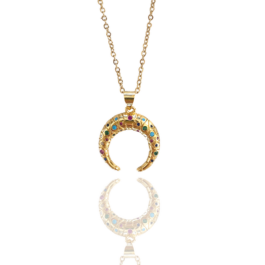 Crescent Moon Necklace - Gemstones